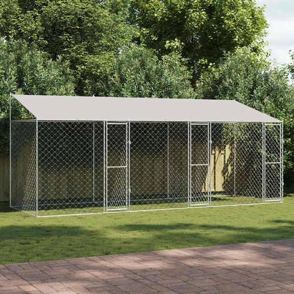 vidaXL Klietka pre psa s strechou Strieborná 600 x 200 x 256 cm