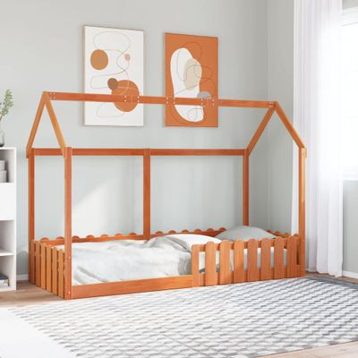 vidaXL Rám detskej postele domček voskovohnedý 80x200 cm mas. borovica