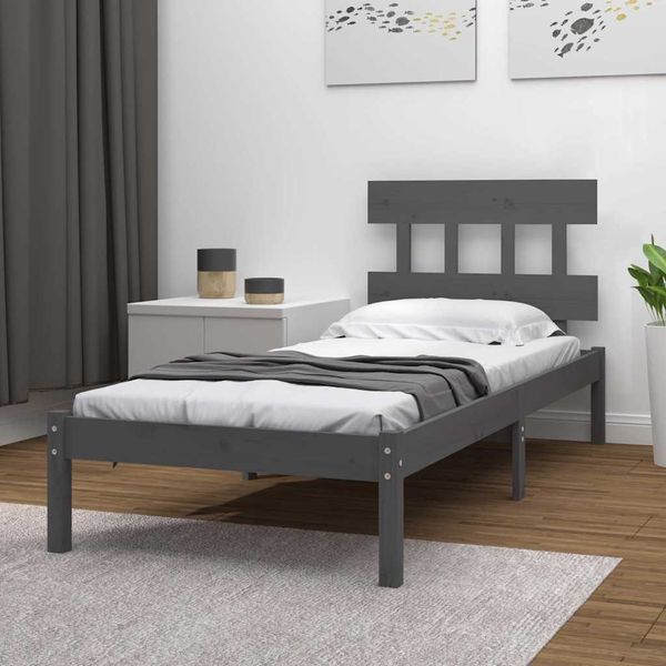 vidaXL Posteľný rám, sivý drevený masív 75x190 cm malé jednolôžko