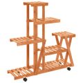 vidaXL Stojan na kvetiny s kolieskami 95x25x101 cm masívna jedľa