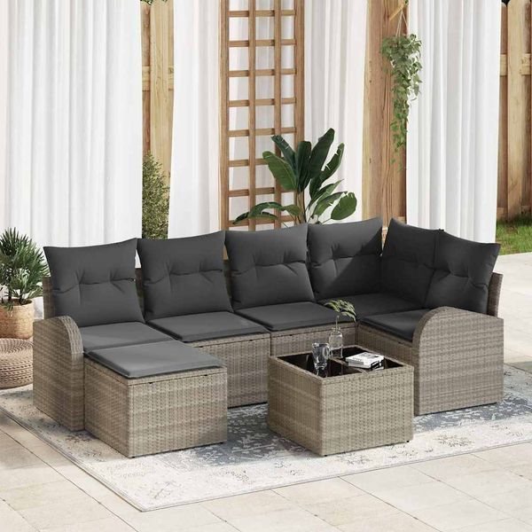 vidaXL Sada pohoviek s vankúšom s úložiskom 7 pcs Svetlosivá polyratan