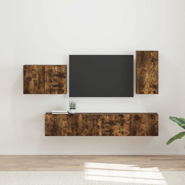 vidaXL Sada nástenného kabinetu na TV Nástenný 4 pcs Dymová dub