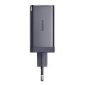 Sieťová nabíjačka Baseus GaN5, 2x USB-C + USB, 65 W + kábel 1 m (sivá)