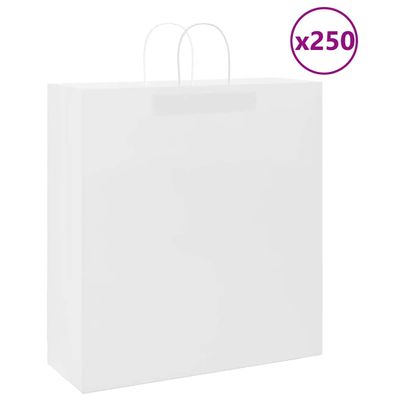 vidaXL Papierové tašky 250 ks s rúčkami, biele, 45x17x48 cm