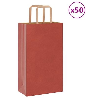 vidaXL Papierové tašky 50 ks s rúčkami, červené, 21x11x36 cm