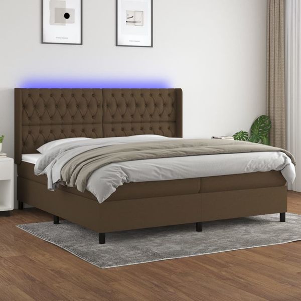 vidaXL Posteľ boxsping s matracom a LED tmavohnedá 200x200 cm látka