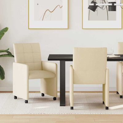 vidaXL Jedálenské stoličky na kolieskach 2 pcs Krémová 58 x 65 x 94 cm