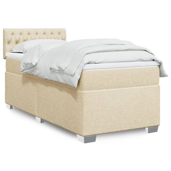 vidaXL Posteľný rám boxsping s matracom krémový 90x200 cm látka