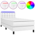 vidaXL Boxspring posteľ s matracom a LED biela 90x190 cm umelá koža