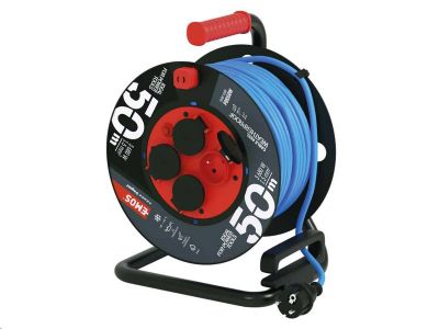 Prodlužovací kabel EMOS P08550W na bubnu 50 m / 4 zásuvky / modrý / PVC / 230 V / 1,5 mm2