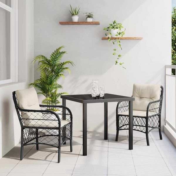 vidaXL Záhradný jedálenský set s vankúšom 3 pcs Čierna polyratan