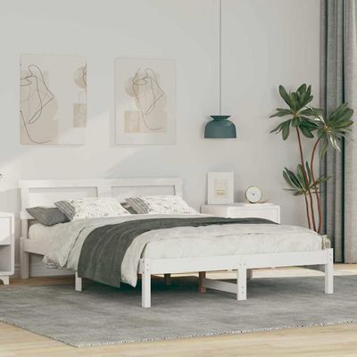 vidaXL Rám postele s čelnou doskou Biela 140 x 190 cm Borovicový masív