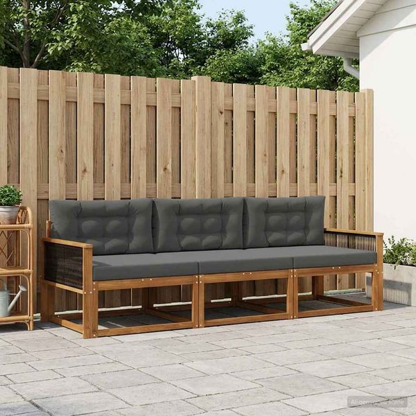 vidaXL Záhradná súprava gaučov s vankúšom 3 pcs Prírodná a antracitová