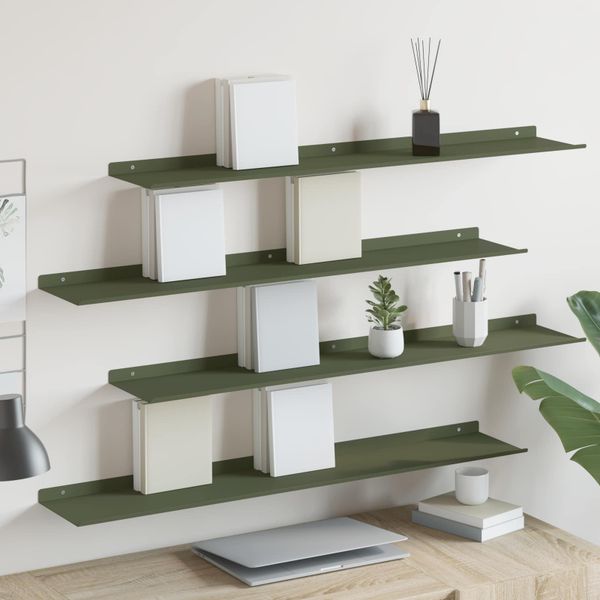 vidaXL Závesná polica 4 pcs Olivová zelená 100 x 18 x 2,5 cm Oceľ