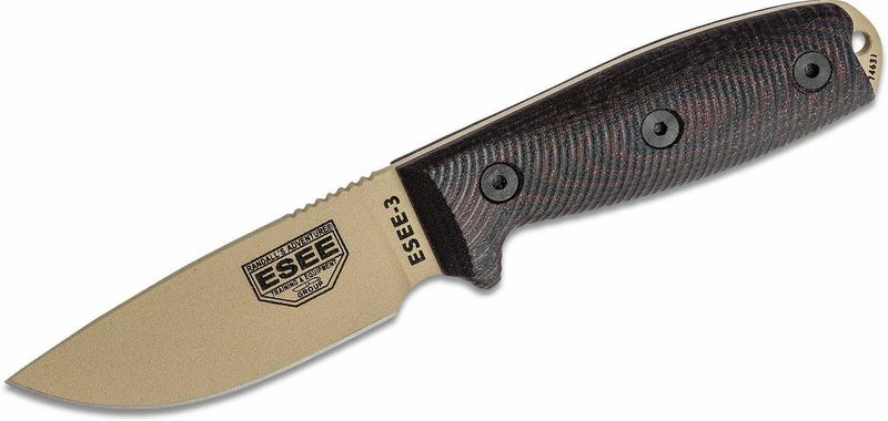 ESEE 3PMDT-004 MODEL 3 taktický outdoorový nôž 8,8 cm, piesková, čierno-červená, G10, puzdro Kydex