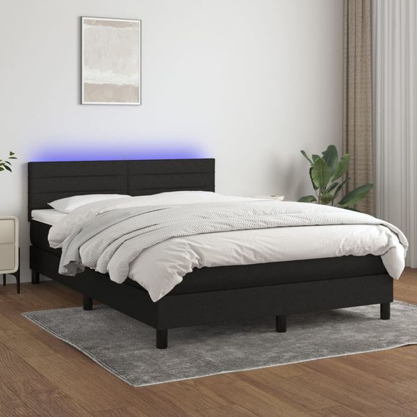 vidaXL Posteľ boxsping s matracom a LED čierna 140x200 cm látka