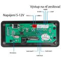 FM rádio, prehrávač MP3 s bluetooth 5.0, diaľkové ovládanie, napájanie 5-14V