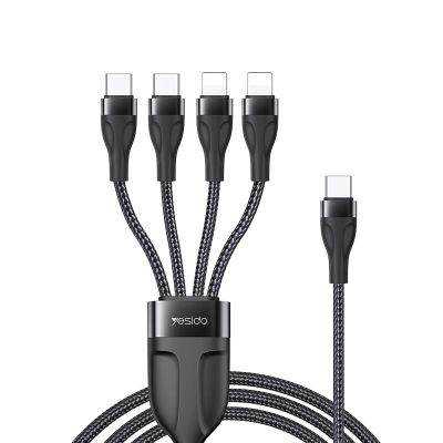 Kábel YESIDO CA110 TYPE-C/4IN1 (2xTYPE-C + 2x LIGHTNING) 1,2M 4A čierny