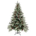 vidaXL Osvetlený vianočný stromček+šišky, zeleno biely 150cm, PVC a PE