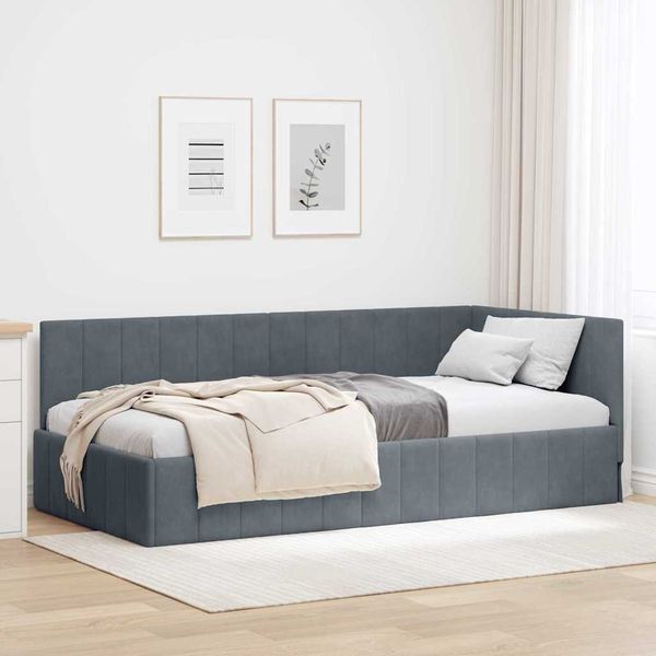 vidaXL Rohový rám postele Tmavo šedá 90 cm x 200 cm Zamat