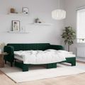 vidaXL Denná posteľ s rozkladacou posteľou tmavozelená 90x200 cm zamat