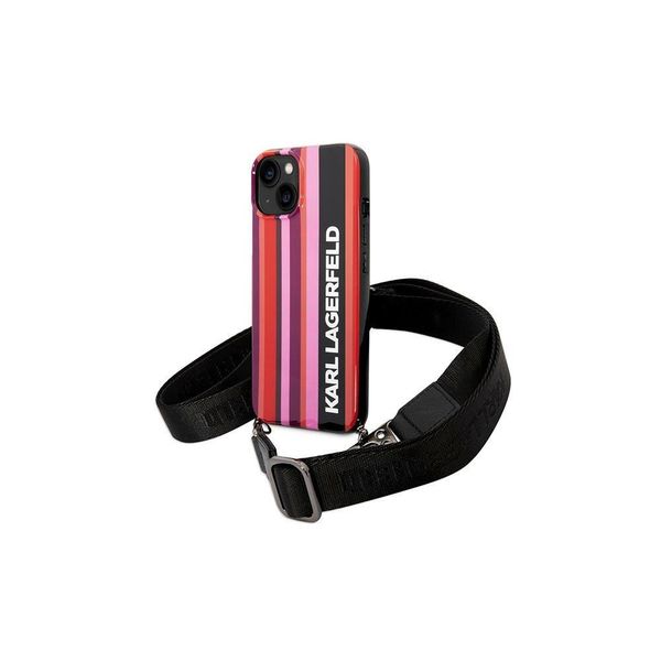 Puzdro Karl Lagerfeld pre iPhone 14 6,1" KLHCP14SSTSTP ružové tvrdé puzdro Color Stripes Strap