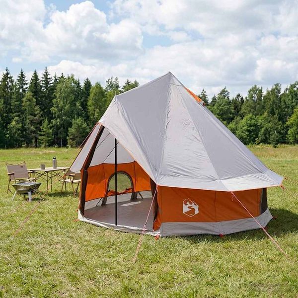 vidaXL Tipi stan Šedá a oranžová 250 x 250 cm Polyester a oceľ