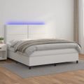 vidaXL Boxspring posteľ s matracom a LED biela 160x200 cm umelá koža