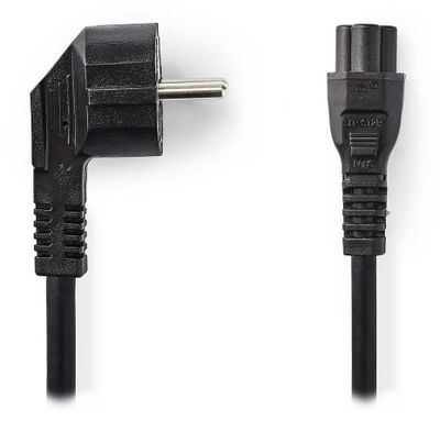 Nedis CEGL10100BK20 - Napájací Kábel  | Typ F Zástrčka | IEC-320-C5 | Uhlový | Priamy | 2 m | Čierna Kábel, napájací, 230V, prípojný 10A, konektor IEC-320-C5, uhlová zástrčka Schuko, trojlístek, 2m, čierny