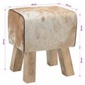 vidaXL lavička 40 x 30 x 45 cm Skutočná koža Hnedá a biela