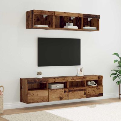 vidaXL TV nástenné jednotky s LED 5 pcs Staré drevo 80 x 30 x 40 cm