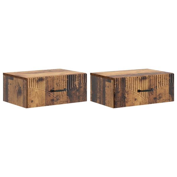 vidaXL Nástenná nočná skrinka 2 pcs Staré drevo 49 x 34,5 x 20 cm