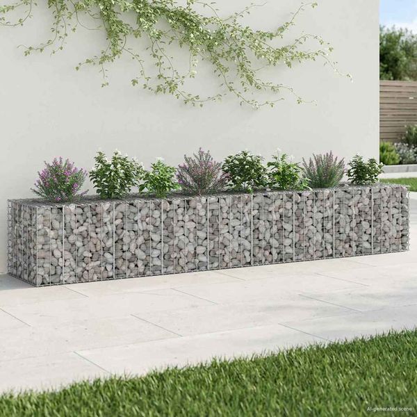 vidaXL Gabiónová vyvýšená posteľ 2 pcs Strieborná 340 x 60 x 55 cm