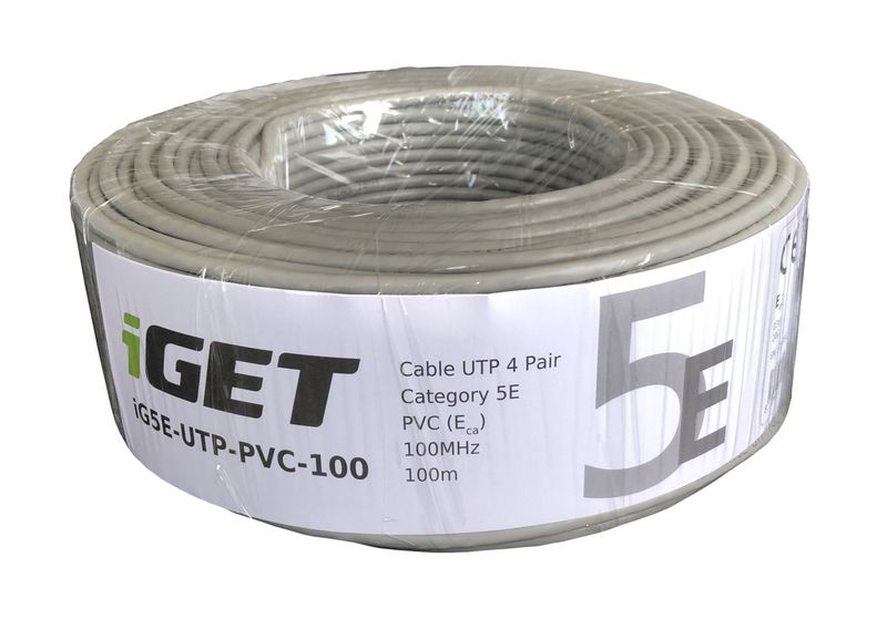 Inštalačný kábel iGET CAT5E UTP PVC Eca 100m/rola, kábel drôt, s triedou reakcie na oheň Eca