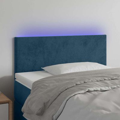 vidaXL Čelo postele s LED tmavomodré 80x5x78/88 cm zamat