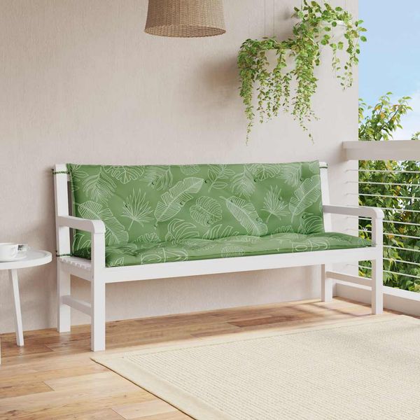 vidaXL Podložky na záhradnú lavičku 2 ks vzor listov 150x50x7 cm látka
