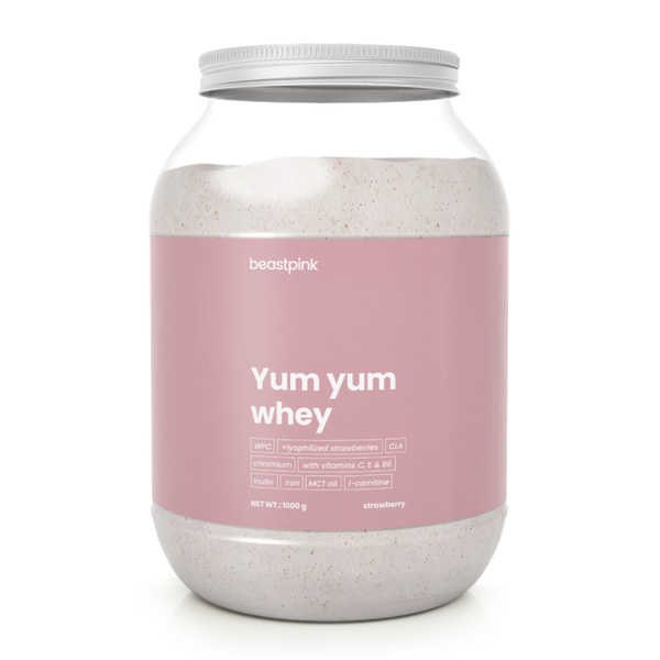 Yum Yum Whey - BeastPink + darček, strawberry splash, 1000 g