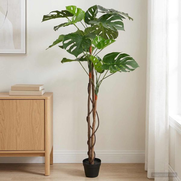 vidaXL Umelá Monstera rastlina Zelená 94 x 18 x 170 cm Látka a drevo
