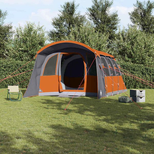 vidaXL Rodinný stan so strechou Šedá a oranžová 576 x 325 x 213 cm