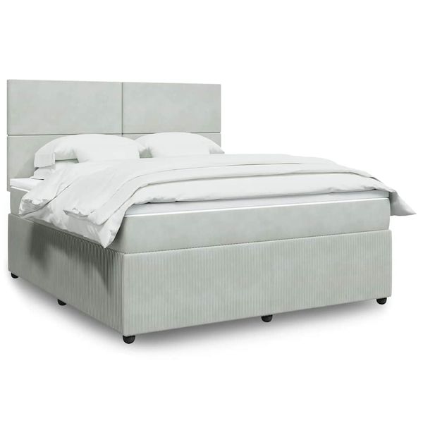 vidaXL Posteľný rám boxsping s matracom bledosivý 180x200 cm zamat