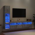 vidaXL 4-dielne TV nástenné skrinky s LED betónovo sivé kompozit.drevo
