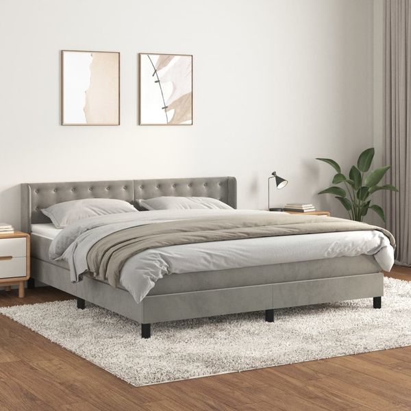 vidaXL Posteľný rám boxsping s matracom bledosivý 180x200 cm zamat