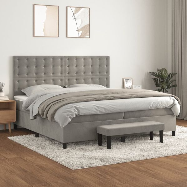 vidaXL Posteľný rám boxsping s matracom bledosivý 200x200 cm zamat