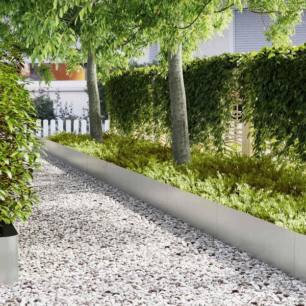 vidaXL Obrubník trávnika 10 pcs Strieborná 100 x 0,05 x 30 cm