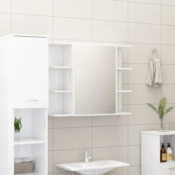 vidaXL Skrinka so zrkadlom lesklá biela 80x20,5x64 cm spracované drevo