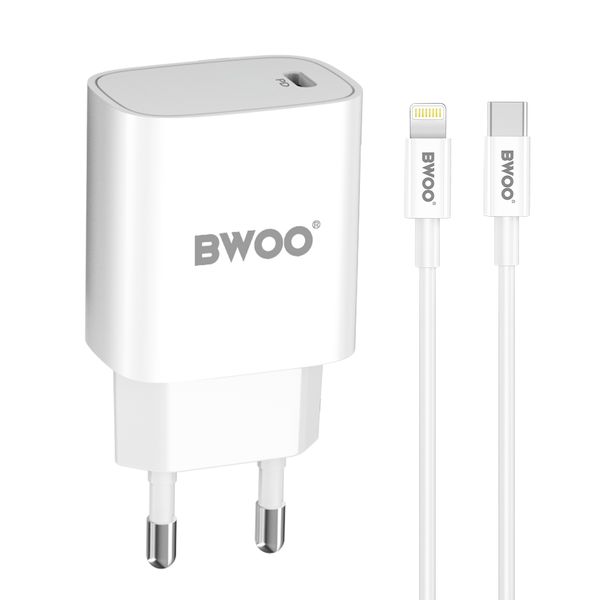 Sieťová nabíjačka BWOO CDA159 PD 20W 1x USB-C port + Lightning biela