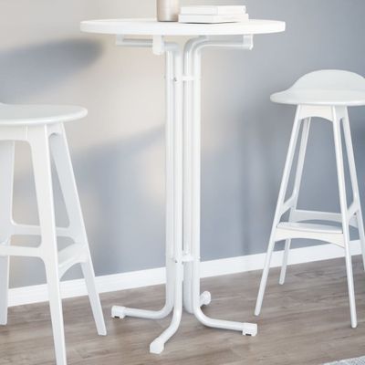 vidaXL Barový stôl biely Ø70x110 cm kompozitné drevo a oceľ