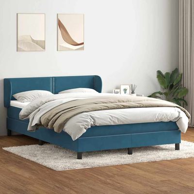 vidaXL Posteľný rám boxsping s matracom tmavomodrý 140x210 cm zamat