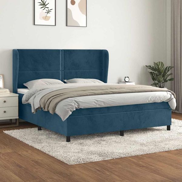 vidaXL Posteľný rám boxsping s matracom tmavomodrý 180x200 cm zamat