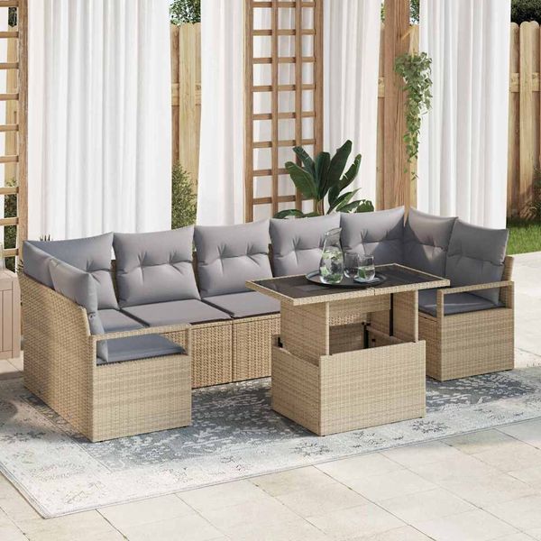vidaXL Súprava záhradných pohoviek 8 pcs Beige a svetlo šedá polyratan